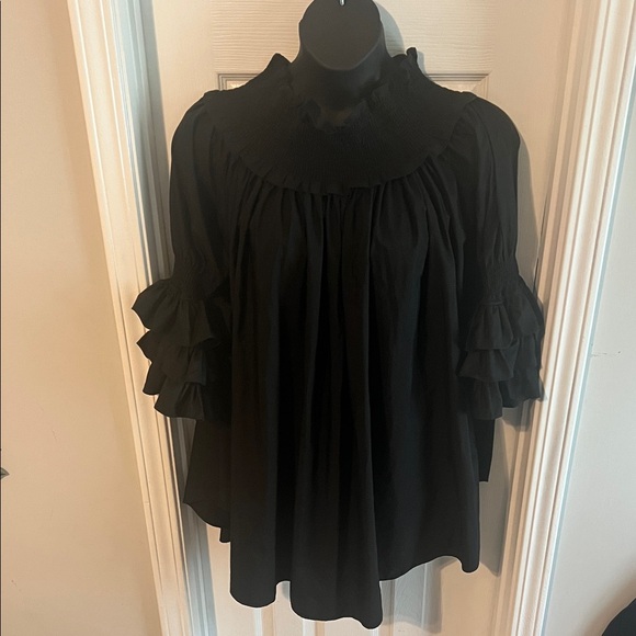 EUC GORGEOUS Elegant Black Ruffled Women's Top Size Large - Picture 1 of 6
